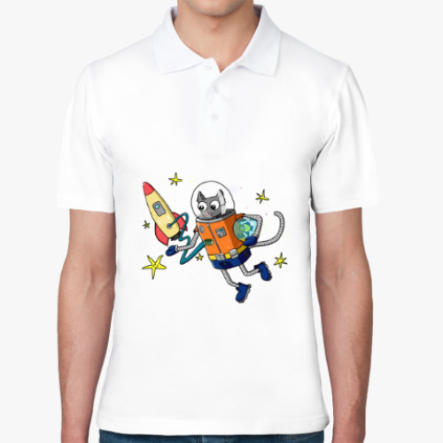 Рубашка поло с принтом Кот - космонавт