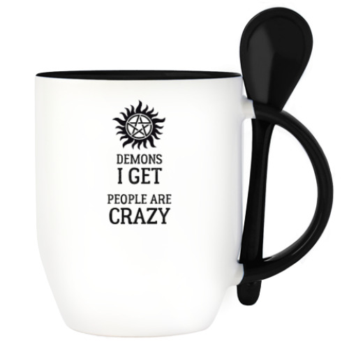 Кружка с ложкой Supernatural, Demons I get, people are crazy