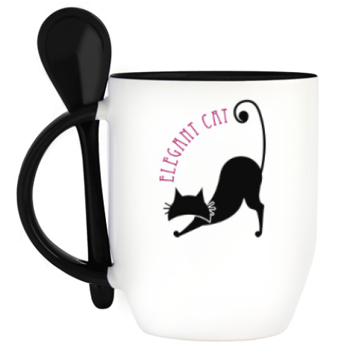 Кружка с ложкой Элегантная кошка