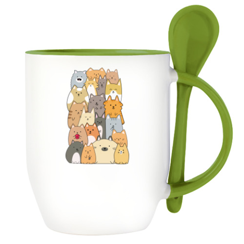 Кружка с ложкой с принтом Смешные коты (funny cats)