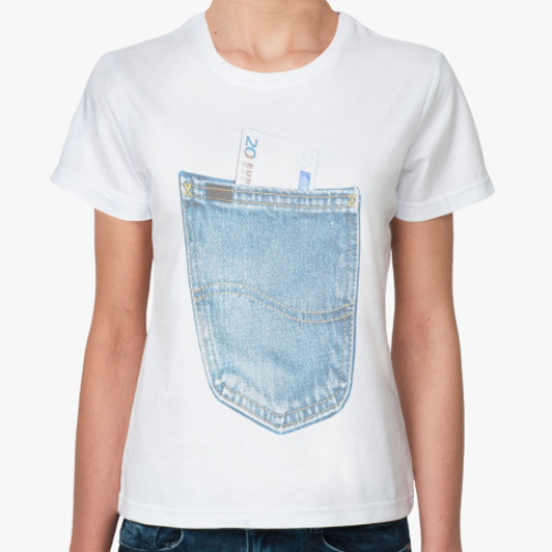 Классическая футболка с принтом Джинсовый карман