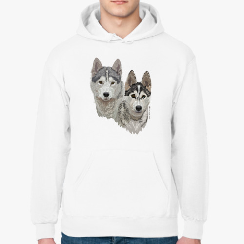 Толстовка худи с принтом Хаски. Собаки.