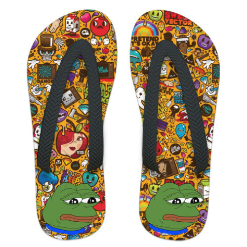 Шлепанцы (сланцы) с принтом Лягушонок Пепе