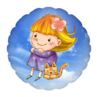 Подушка &quot;круг&quot;, 35x35 см Девочка и котенок